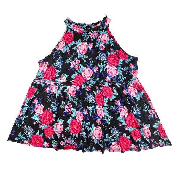 Torrid Halter 4X Floral Tropical Blooms Swing Top Flowy Blouse Relaxed Peplum - Picture 5 of 9